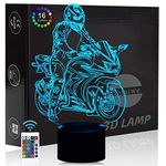 Comiwe Motorcycle 3D Illusion Night Light Toy,16 Colours Change Smart Touch & Remote Control,Home Decor LED Bedside Table Lamp,Christmas Birthday Gift for Boys Adult Friends & Family Motorbike Lovers