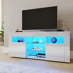 ELEGANT 120cm LED TV Unit High Gloss Modern TV Stand Cabinet with Ambient RGB Lights for 32 40 45 50 inch 4k TV Living Room and Bedroom Furniture with Storage, White