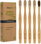 Bamboo Toothbrushes Medium Bristles 5-Pack – 4 White Wooden Toothbrushes, 1 Black Charcoal Toothbrush – Biodegradable Natural Eco Friendly