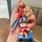 Classic Quirk Cute Anime Cartoon Character Silicone 3D Key Chain with Strap Charm & Metal Hook, Merchandise Attractive Key Rings Gift for Kids Girls Boys Men & Women (Dori Blue Boy Bike)