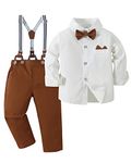 YALLET Baby Boy Clothes Suit Toddler Gentleman Outfits Formal Dress Shirt + Bowtie + Suspender Pants Wedding Party 1-5 Years White