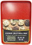 casaWare 15 x 10 x 1-Inch Ultimate Series Commercial Weight Ceramic Non-Stick Coating Cookie/Jelly Roll Pan (Red Granite)