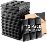 Fstop Labs Acoustic Foam Panels, 12 Pack Black 2'' X 12" X 12" Self-adhesive Mushroom Studio Wedge Tiles, Sound Panels Sound Proof Foam Panels Sound Proofing Padding For Wall