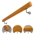 Solid Wood Stair Banister Railing Support Rod, Stair Handrails for Indoor Outdoor Corridor Attic Anti-Slip Safety Handrail with Stainless Steel Brackets Kit (Size : 90cm/35inch)