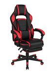 Flash Furniture X40 Gaming Chair Racing Ergonomic Computer Chair with Fully Reclining Back/Arms, Slide-Out Footrest, Massaging Lumbar - Red