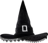 JUSTOTRY Black Witch Hat Adult,Halloween Costume Women Witches Hat with Lace Fringe for Halloween Party Favors and Decoration