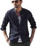 LVCBL Men's Linen Shirt Cotton Blend Full Sleeve Summer Shirts Casual Beach Navy L