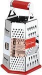 Utopia Kitchen - Cheese Grater & Shredder - Stainless Steel - 6 Sided Box Grater - Large Grating Surface with 6 Razor Sharp Blades - Non Slippery rubber bottom - (Red)