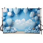 MEHOFOND 7x5ft Boy Birthday Photography Backdrop White Clouds Blue Hot Air Balloon Portrait Background Baby Shower Cake Smash Children Party Decoration Banner Studio Supplies