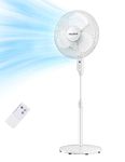 PELONIS Pedestal Fan,16'' Pedestal Remote Control Oscillating Stand Up Fan 7-Hour Timer, 3-Speed, and Adjustable Height, Height Electric Cooling Fans for Home Office Bedroom Use