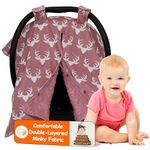 Dear Baby Gear Antler on Dusty Rose, Pink Minky Baby Car Seat Canopy - Snap Opening - Lightweight Carseat Covers - Carseat Canopy, Infant Car Seat Cover - Carseat Cover Girls & Boys 40x30 Inches