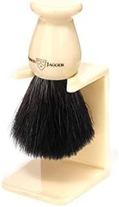 Edwin Jagger Imitation Ivory Black Synthetic Shaving Brush with Small Drip Stand
