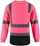 LOVPOSNTY Hi Vis Shirts Long Sleeve ANSI Class 3 High Visibility Shirts Black Bottom Safety Shirts for Men and Women, Pink, Small