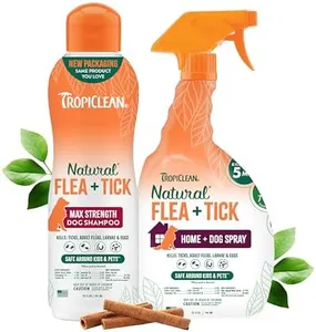 TropiClean Natural Flea & Tick Max Strength Shampoo & Bedding Spray Bundle, Flea & Tick Prevention, Dog Shampoo, Flea & Tick Treatment Protects & Repels - Made in USA