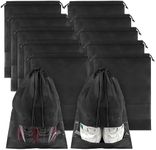 Shoe Bags for Travel, Drawstring Travel Shoe Bags for Packing, Dustproof Portable Travel Shoe Storage Bag for Men and Women, Black, X-Large, 10 Pack