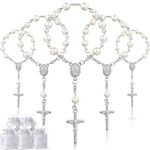 50 Packs Baptism Favors Set Acrylic Baptism Rosary Beads Faux Pearls with Organza Bags Recuerdo De Boda Y Bautizo for Christening Party Favors(Silver Pearl Bracelet)