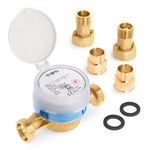 BFG WRAS Certificate Water Meter with Non-return Brass Fittings 3/4" BSP and 3/4" BSP x 22mm Brass Soldering Pieces, Antimagnetic Cold Water Flow Meter 50°C H-R100 V-R63 Counter Qn 4m3/h 16 Bar