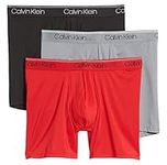 Calvin Klein Men's Microfiber Stretch 3-Pack Boxer Brief, Red/Grey/Black, Large