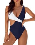 Blooming Jelly Womens One Piece Cutout Swimsuits Sexy High Cut Bathing Suits Cheeky Color Block Monokini, Blue, Large