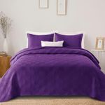 Exclusivo Mezcla Soft Quilt Set King Size, 3 Pieces Lightweight Quilts Purple Bedspreads Coverlets Bedding Set for All Seasons, Square Pattern