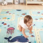 Bopeep Kids Play Mat Baby Crawling Double-Sided Safe Foam Pad Floor Foldable XPE Foam Non-Slip Star Non Allergenic | Waterproof & Reversible, Free Carry Bag, 180CMx200CMx1CM (Animals)