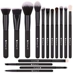 DUcare Makeup Brushes, 15Pcs Premium Synthetic Kabuki Makeup Brush Set, Professional Foundation Concealers Powder Blush Blending Face Eye Shadows Black Brush Sets