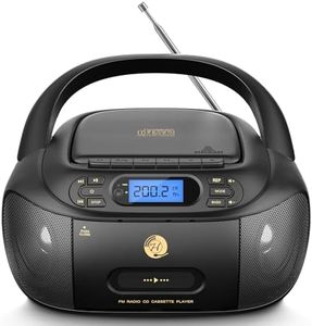 Rechargeable Boombox CD and Cassette Player Combo with FM Radio, Portable CD Tape Player for Home, Built-in Stereo Speakers, Super Bass, Audio Supported AUX Input, USB Playback, Headphone Jack Output