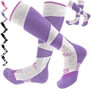 MORXPLOR Merino Wool Ski Socks 2 Pairs Pack for Men&Women,Skiing and Snowboarding Knee High Warm Socks for Cold Weather, Purplegrey, Large