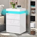 ELFORDSON LED Bedside Table with 3 Drawers and 1 Top Drawer, Bedside Cabinet with 4-side High Gloss, 16 RGB LED Colours, Side Table Nightstand for Bedroom Living Room Home Furniture, White