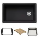 BLANCO 403884 Inteos SILGRANIT 33" Single Bowl Reversible Undermount Workstation Kitchen Sink, Coal Black