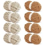 HOMBYS 8 Pack Assorted Chunky Yarn for Crocheting,Super Bulky Large Soft Fluffy Yarn,Plush Fuzzy Yarn,Thick Chenille Yarn for Hand Knitting/Arm Knitting,4 Khaki & 4 Coffee(27yds,8 oz Each Skein)