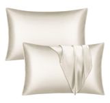 Imperial Rooms Satin Pillow Cases 2 Pack – Ivory Pillowcases For Hair and Skin Standard Size Satin Silk Pillowcases with Envelope Closure Hypoallergenic 50 x 75 cm