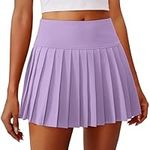 PINSPARK Women's Pleated Tennis Skirt with Pockets High Waist Skort V-Waistband Pleated Sports Mini UV Protection Skirts Culottes Golf Workout Outdoor Running Purple