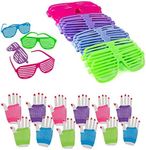 Dozen 80's Rock Star Fishnet Gloves With Neon Shutter Glasses