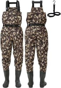 Pristis CAMO Waterproof Fishing Waders, Chest Wader with Boots Hanger Belt for Men Women, Reinforced 2-Ply Taslon Nylon PVC Lightweight Insulated Breathable Fabric for Hunitng Canoeing, M10/W11