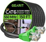 GearIT RJ45 Cat-6 Ethernet Patch Cable, 10Gpbs Transfer Speed, Gold-Plated Connectors, Copper Clad, Outdoor, UV Resistant, Direct Burial, Waterproof, Durable, 150 Foot (45.7 Meters), Black