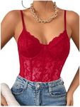 Milumia Women's Floral Lace Sheer Mesh Corset Bodysuit Spaghetti Strap Cami Top