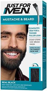 Just For Men Mustache & Beard, Beard Dye for Men with Brush Included for Easy Application, With Biotin Aloe and Coconut Oil for Healthy Facial Hair - Real Black, M-55, Pack of 1