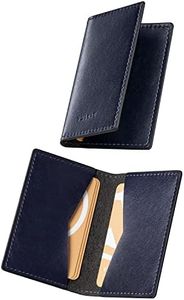 VULKIT Leather Business Card Holder 2 Sided Slim Business Name Card Organizer for Men or Women, Up to hold 20 cards (Vintage Navy)