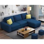 Casaliving Rolando RHS 4 Seater L Shape Sofa with 2 Puffy Set for Living Room | Colour - Blue Sofa| Premium Fabric Sofa