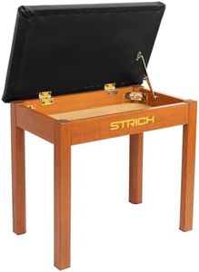 STRICH Piano Bench with Storage, Solid Wood Keyboard Bench Piano Bookcase Stool Chair Seat with Padded Cushion, Mahogany Color