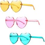 3Pcs Retro Heart Sunglasses for Women Girls Color Heart Glasses Rimless Heart Shape Sunglasses for Beach Summer Party Cosplay