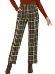 Allegra K Women's Plaid Pants Elastic Waist Casual Work Office Long Trousers, Army Green, XS