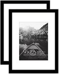 Americanflat 9x12 Picture Frame with Polished Plexiglass - Set of 2 - Use as 6x8 Frame with Mat or 9x12 Frame Without Mat - Galleria Collection - Gallery Frames for Tabletop and Wall Display - Black