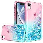 iPhone XR Case, iPhone XR Phone Case 6.1 inch with HD Screen Protector for Girls Women, Gritup Cute Clear Gradient Glitter Liquid TPU Slim Phone Case for iPhone XR Pink/Teal