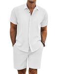 COOFANDY Men's Vacation Outfit All White Outfits for Men Beach Outfit, White, XX-Large