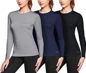 ATHLIO 3 Pack Women's UPF 50+ Long Sleeve Workout Shirts, UV Sun Protection Running Shirt, Dry Fit Athletic Tops CFL23-KVG Large