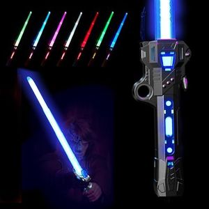 Lightsaber for Kids, RGB 7 Color Rechargeable Light Up Saber with FX Sound & USB C Charging Cable, 3Modes Retractable Light Swords for Party Costume Star Galaxy War Fighters & Warriors Cosplay Gifts
