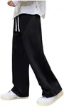 OYOANGLE Men's Textured Elastic Drawstring Waist Straight Leg Pants Casual Track Pants Sweatpants Black X-Large