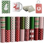 Christmas Insoluble Transfer Sheets,WOWOCUT Snowman Red Green for Blanks Mug Press,18 Pcs,12x4.5inch